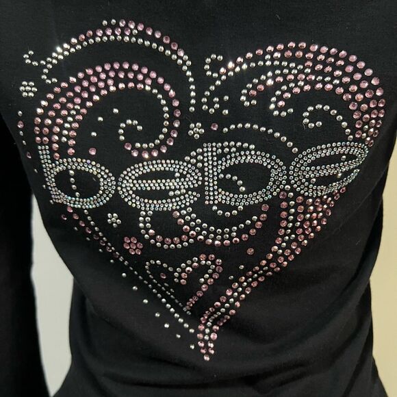Bebe Set Valentines Day hoodie Rhinestone logo long sleeve & Ruched Side Crop S - Picture 9 of 9